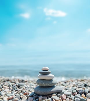 heap of stones like zen near sea. soft focus