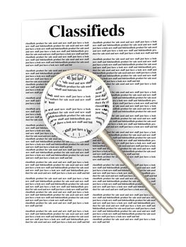 3D rendered Illustration. A sheet of classifieds. Isolated on white.