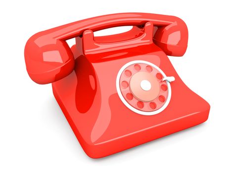 A red, classic Telephone. 3D rendered Illustration. Isolated on white.