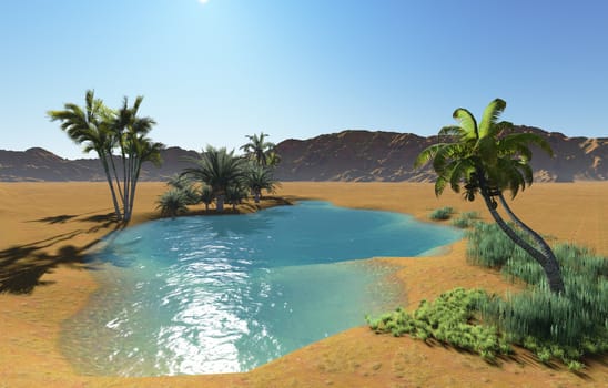 Oasis in the desert made in 3d software