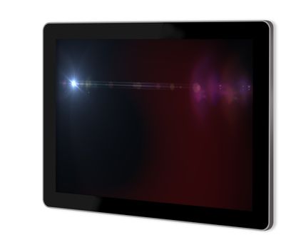 Lens flare effect in  space  on screen of tablet  made in 3d software