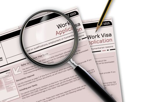 Close-up of work visa application document for temporary stay