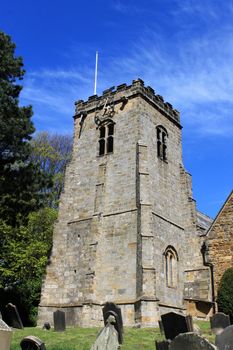 Old church clock tower and cemetery, Scarborough, England.