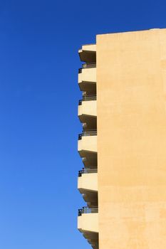 Side view of tourist hotel building with copy space, Majorca, Spain.