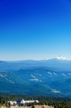View of Mount Jefferson with Timberline Lodge at the bottom of the frame