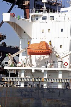 unloading of an ore cargo liner for the steel-works at Fos-sur-Mer beside Marseille.