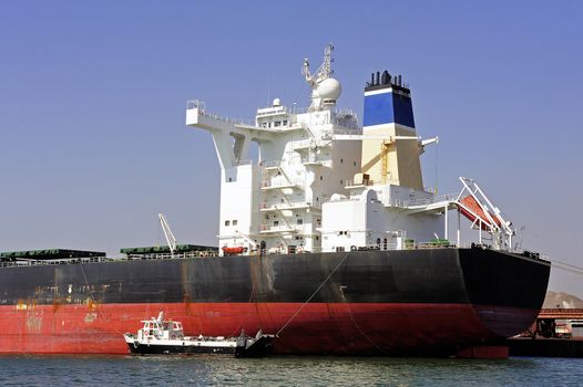 unloading of an ore cargo liner for the steel-works at Fos-sur-Mer beside Marseille.