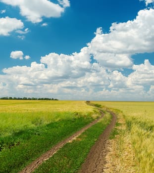 dirty road to horizon under cloudy sky