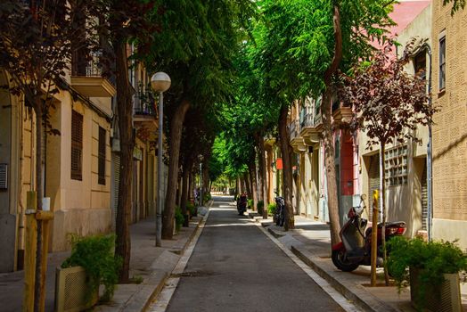 A narrow, cozy street in Barcelona, Spain