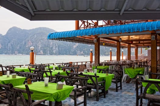 Restaurant verandah overlooking the sea