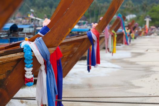 Traditional longtail boats in Railay beach, Thailand
