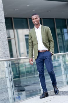 young successful african business man outdoor in summer self confident