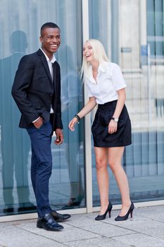 successful smiling business team diversity outdoor summer professional
