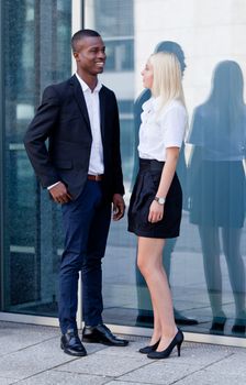 successful smiling business team diversity outdoor summer professional