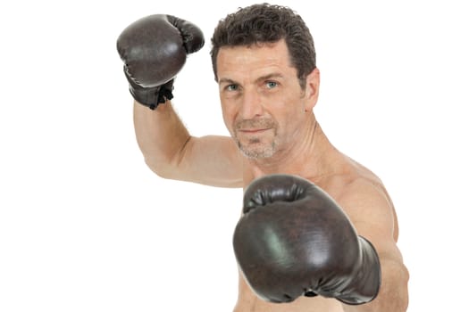 adult smiling man boxing sport gloves boxer isolated on white