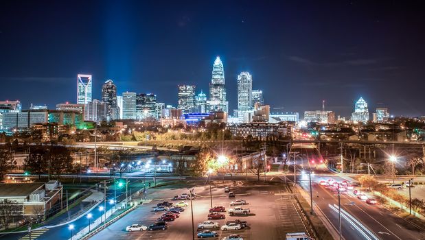 Charlotte City Skyline and architecture at night