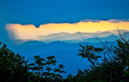 Sunrise over Blue Ridge Mountains on stormy day