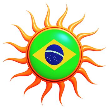 Brazilian flag in 3d sun with orange rays isolated