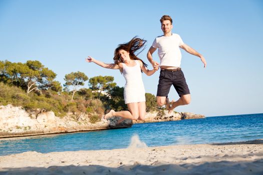 happy young couple having fun in summer holiday vacation love