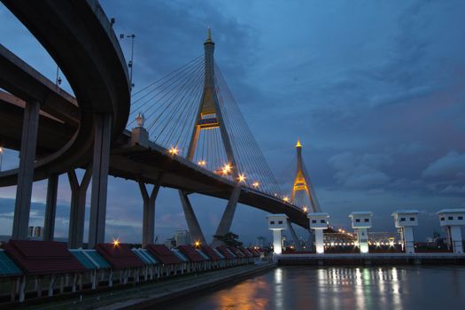 The bridge crosses the Chao Phraya River twice.