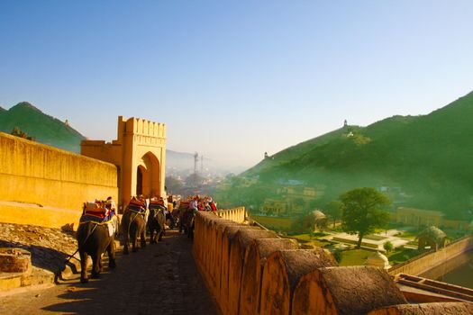 A scenic panorama of the city of Amer from the Amber Palace - an impressive palace built by Raja Man Singh and lived in by the Rajput maharajas of India.
