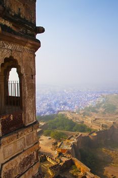 Jodhpur is a major city in Rajastan, India and is called "the blue city" due to the predominantly blue colours of the houses. This is view from the Mehrangarh Fort