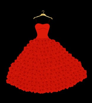 red wedding dress with roses on the hanger