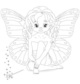 magical fairy with a magic wand Coloring page