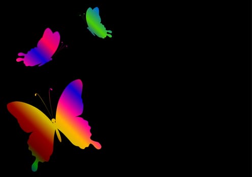 black background with a rainbow colored butterfly