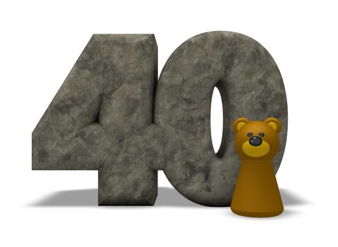 stone number forty and brown bear - 3d illustration