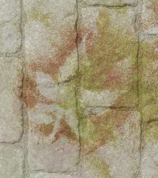 Abstract background, stone pavement and painted leaves
