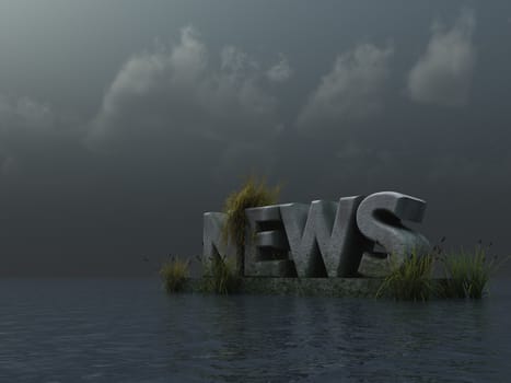 the word news in stone at the ocean - 3d illustration