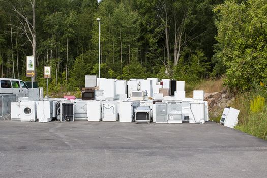 A waste disposal facility with fridges