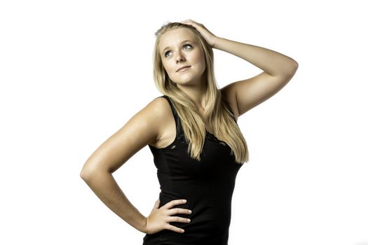 Posing young woman, isolated on white background