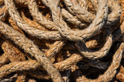 Detail view of old used marine rope