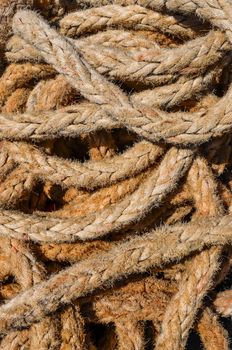Detail close up of old used marine rope