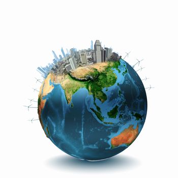 Earth planet image with buildings on surface. Elements of this image are furnished by NASA