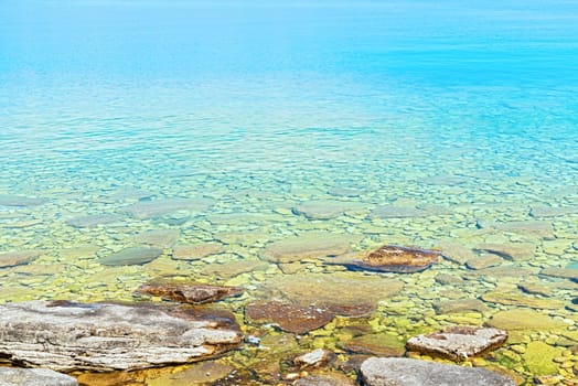 Waters of Georgian Bay in Ontario, Canada, Rocks under the water.