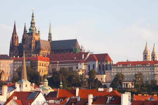 View of the historical districts of Prague from an observation deck