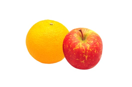 comparing apples to oranges - fruit on white background