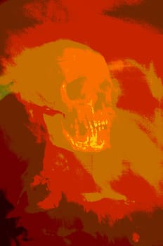 Human skull pop art in red shades.