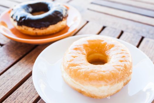 Glazed donut and chocolate coating donut, stock photo