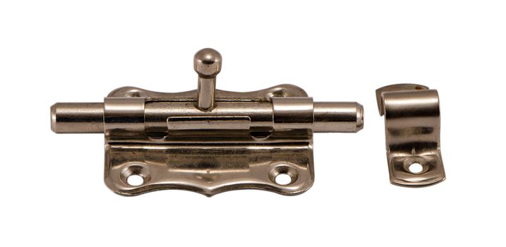 simple metallic door latch inside lock tool isolated on white background.