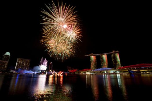 Fireworks over Marina bay in Singapore