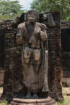 Statue in ancient temple, Polonnaruwa, Sri Lanka. Hatadage is tooth relic temple in Sri Lanka.