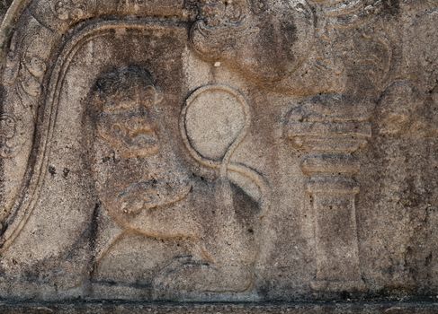 Lion stone carving on temple ruins in ancient city of Polonnaruwa, Sri Lanka 