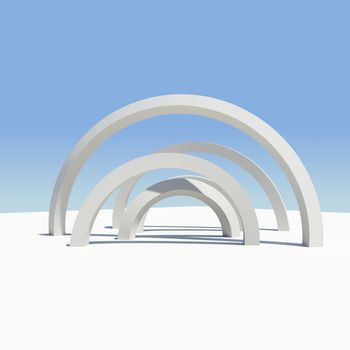 Abstract architecture. Render on the sky background