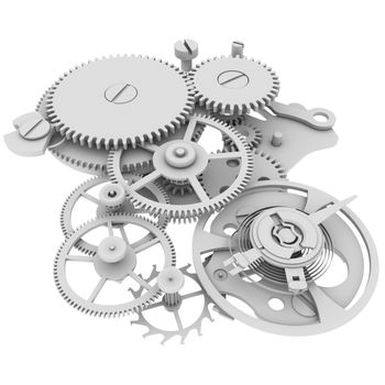 Clock mechanism. Isolated render on a white background