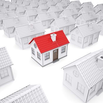 Many small houses. Isolated render on white background