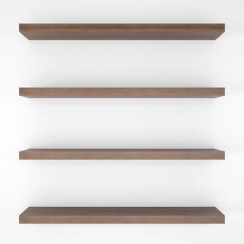 Four wood shelfs. Isolated render on white background